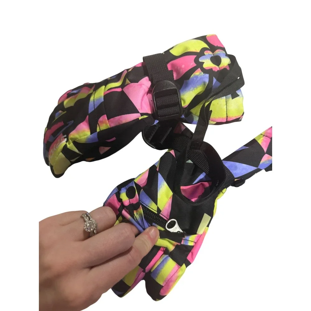 Spyder Girls Synthesis Glove Small Multi Geometric Primaloft Insulated Ski Snow‎